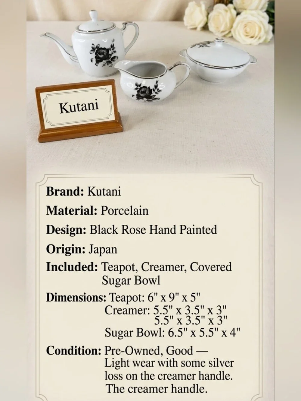 Vintage Kutani Hand-Painted Porcelain Tea Service Set - 3 Pieces